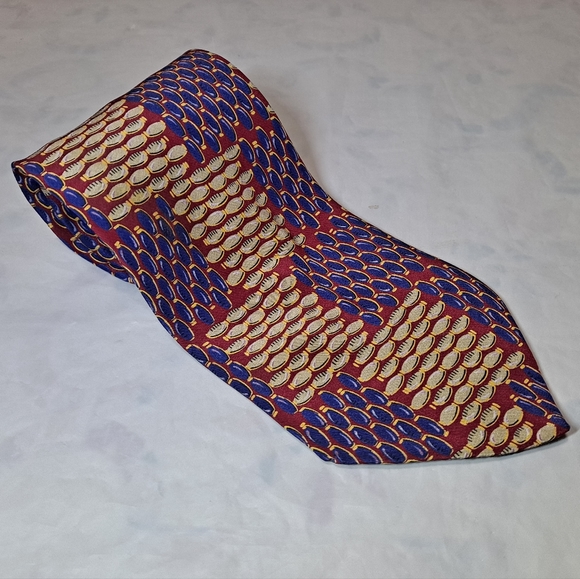 Stanley Blacker 💯 Silk Italian Designer Necktie 59" x 3.75" Red/Blue Mini Ovals - Picture 5 of 9